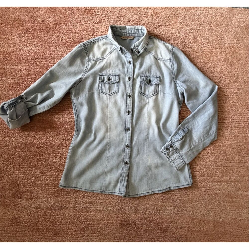 Highway Jeans Light Wash Denim Western Shirt Size S 100% Cotton